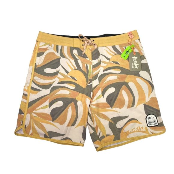 Howler Bros Bruja Deluxe Stretch Board Shorts- Monstera Mash Citron- Mens 40 NWT - Picture 1 of 9
